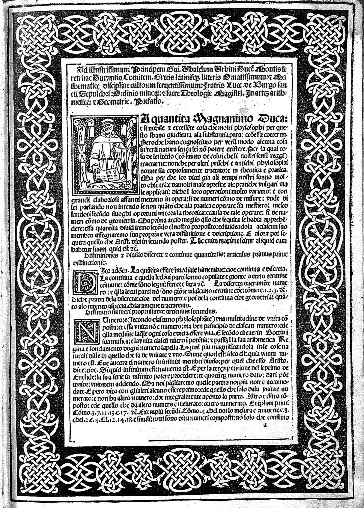 The dedication page of Pacioli’s Summa (Venice, 1494). Its thirty-six chapters on bookkeeping are the earliest printed treatise on double-entry accounting.