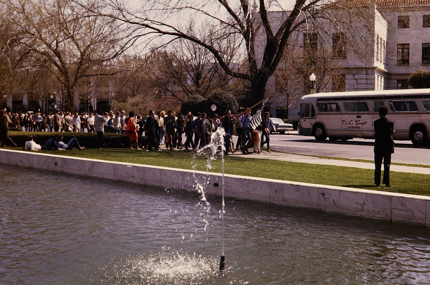 Protesters marching at the National Capital Region Earth Day flag ceremony in Washington, D.C., on the first Earth Day, 22 April 1970 (photograph by Cecil W. Stoughton for the National Park Service). Some twenty million Americans took to the streets, and "the environment" became a politics.