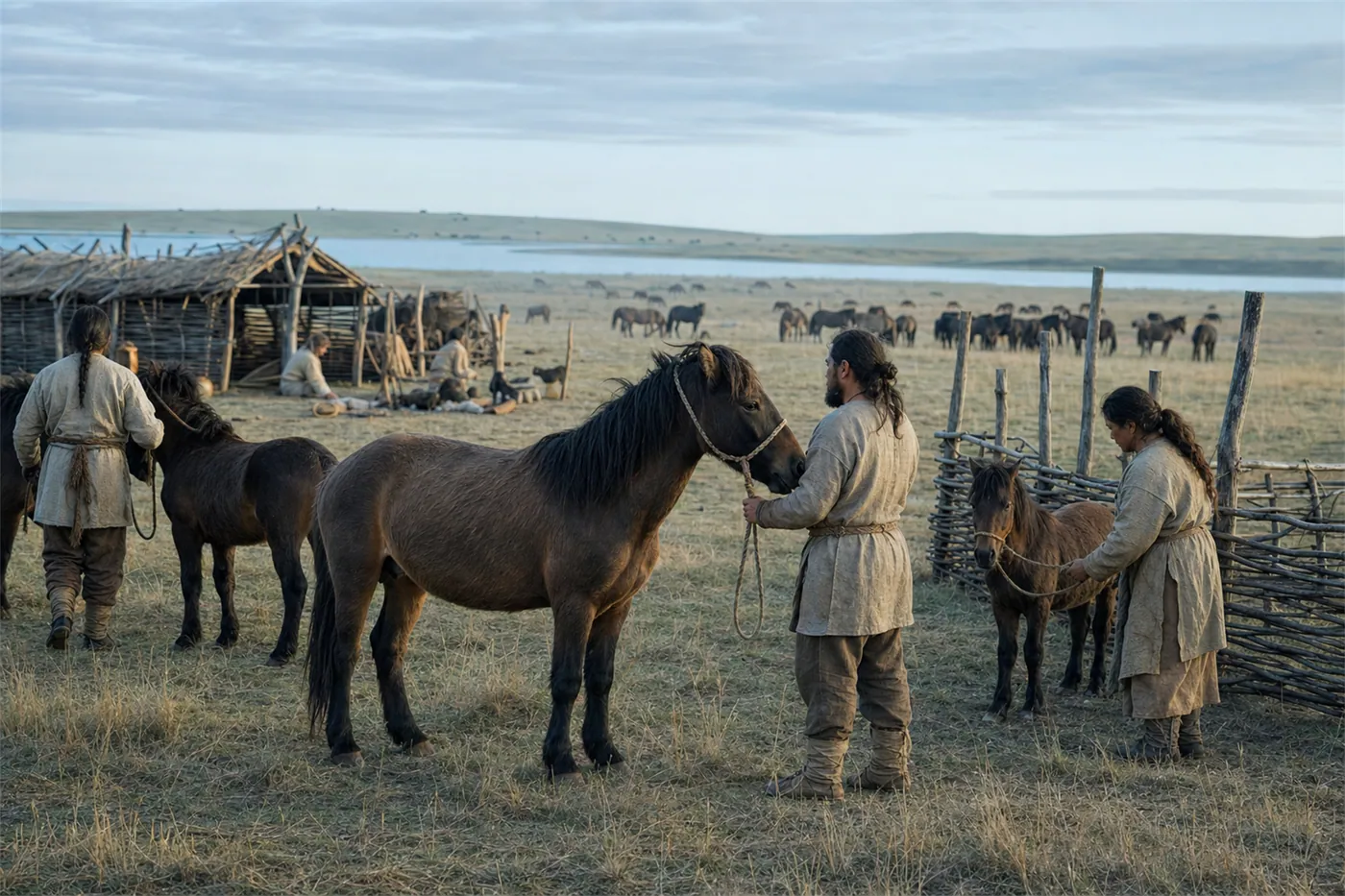 A Eurasian steppe settlement caring for horses, without equating early domestication with developed riding.